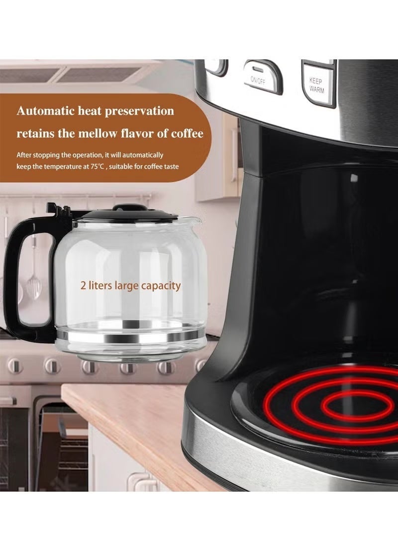 سوكاني ماكينة صنع القهوة/ماكينة القهوة، بقدرة 1086 وات، إبريق زجاجي سعة 15 كوبًا/1.8 لتر، قابلة للبرمجة لمدة 24 ساعة مع آلية إيقاف التنقيط، شاشة LCD SK-506E باللون الأسود - Image 4